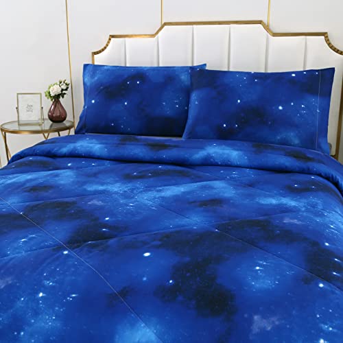 SDIII 3PCS Blue Galaxy Comforter Set Twin, Bed in a Bag Space Comforter Twin for Girls Boys Teens and Kids, Cooling and Soft Bed Set on Amazon, Twin