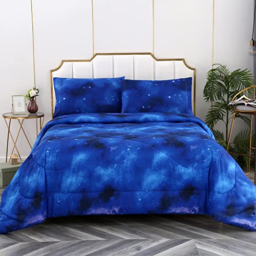 SDIII 3PCS Blue Galaxy Comforter Set Twin, Bed in a Bag Space Comforter Twin for Girls Boys Teens and Kids, Cooling and Soft Bed Set on Amazon, Twin