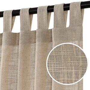 linen curtains 108 inch natural linen semi sheer curtains tab top light filtering panels burlap linen textured curtains for living room window treatment drapes, privacy added, 2 panels, angora