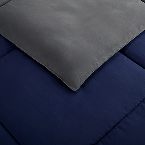 Serta Simply Clean Fluffy 5 Piece Hypoallergenic Reversible Bed in a Bag, Twin/Twin XL, Navy