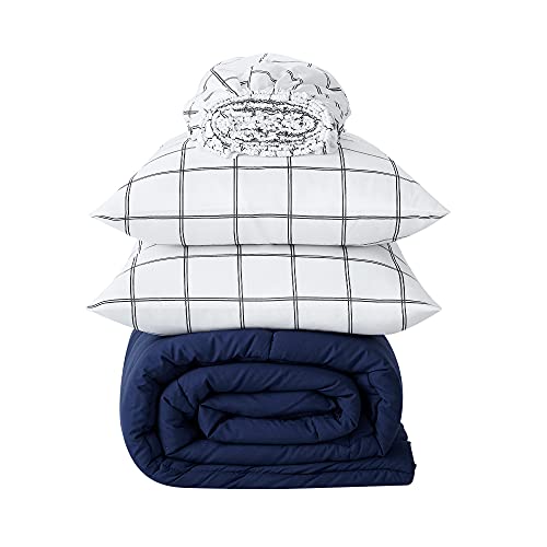 Serta Simply Clean Fluffy 5 Piece Hypoallergenic Reversible Bed in a Bag, Twin/Twin XL, Navy