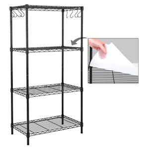 ezpeaks 4-shelf shelving unit with 8 hooks and 4-shelf liners, nsf certified, adjustable metal wire shelves, shelving rack and storage for kitchen laundry bathroom pantry closet(23.6w x 14d x 47h)