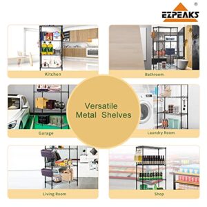 EZPEAKS 4-Shelf Shelving Unit with 8 Hooks and 4-Shelf Liners, NSF Certified, Adjustable Metal Wire Shelves, Shelving Rack and Storage for Kitchen Laundry Bathroom Pantry Closet(23.6W x 14D x 47H)