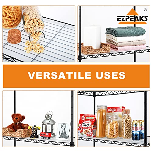 EZPEAKS 4-Shelf Shelving Unit with 8 Hooks and 4-Shelf Liners, NSF Certified, Adjustable Metal Wire Shelves, Shelving Rack and Storage for Kitchen Laundry Bathroom Pantry Closet(23.6W x 14D x 47H)