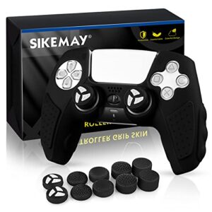 sikemay ps5 controller cover skin case, directly applicable for ps5 charger, anti-slip sweatproof silicone protective for playstation 5 dualsense controller with thumb grips caps x 10 (black)