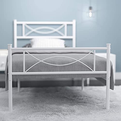 GIME Twin Bed Frames with headboard for Girls Boys Adults Teenagers, Twin Size Bed Frame Single Platform Beds with Storage for Student, Easy Assembly, No Box Spring Needed, White