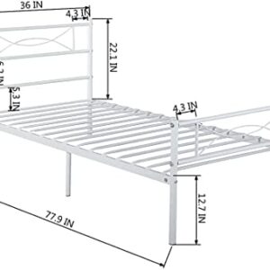 GIME Twin Bed Frames with headboard for Girls Boys Adults Teenagers, Twin Size Bed Frame Single Platform Beds with Storage for Student, Easy Assembly, No Box Spring Needed, White