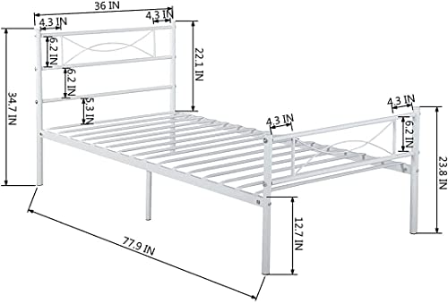 GIME Twin Bed Frames with headboard for Girls Boys Adults Teenagers, Twin Size Bed Frame Single Platform Beds with Storage for Student, Easy Assembly, No Box Spring Needed, White