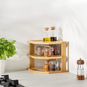 Navaris Bamboo Corner Shelf - Kitchen or Bathroom Corner Shelf Organizer - 9.5" High 3 Tier Storage Shelf for Countertop, Cabinet, Counter, Pantry