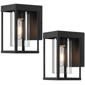 lampression 2-pack black outdoor wall light fixtures, exterior waterproof wall lantern sconce, 9" h outdoor porch light wall mount with clear glass shade