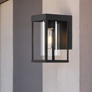 LAMPRESSION 2-Pack Black Outdoor Wall Light Fixtures, Exterior Waterproof Wall Lantern Sconce, 9" H Outdoor Porch Light Wall Mount with Clear Glass Shade