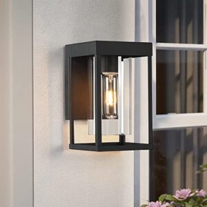 LAMPRESSION 2-Pack Black Outdoor Wall Light Fixtures, Exterior Waterproof Wall Lantern Sconce, 9" H Outdoor Porch Light Wall Mount with Clear Glass Shade