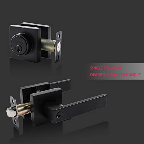 Cielsa Dawn Exterior Door Lock Set with Deadbolt Lock - Square Front Door Handle Set and Single Cylinder Deadbolt Lock Matte Black Front Door Handle and Deadbolt Set