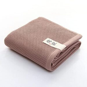 luke's gift japanese style waffle weave hand towel, 100% long staple cotton, 28" x 13", microfiber drying (light brown)