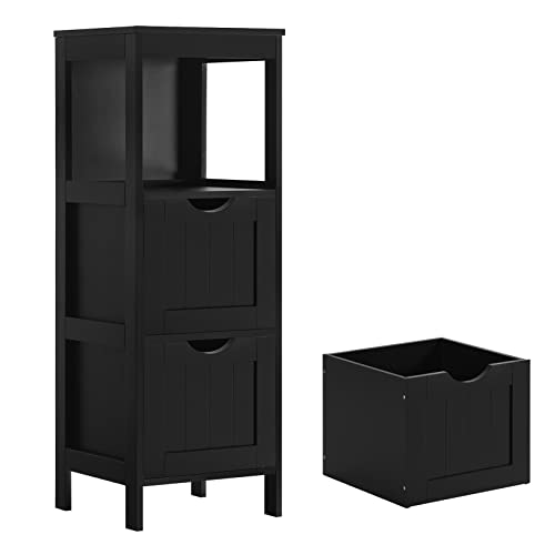 Reettic Narrow Bathroom Storage Cabinet with 3 Removable Drawers, DIY, Free Standing Side Storage Organizer for Bedroom, Living Room, Entryway, 11.8" L x 11.8" W x 35" H, Black BYSG102B