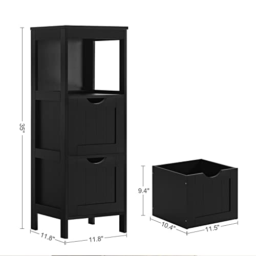 Reettic Narrow Bathroom Storage Cabinet with 3 Removable Drawers, DIY, Free Standing Side Storage Organizer for Bedroom, Living Room, Entryway, 11.8" L x 11.8" W x 35" H, Black BYSG102B