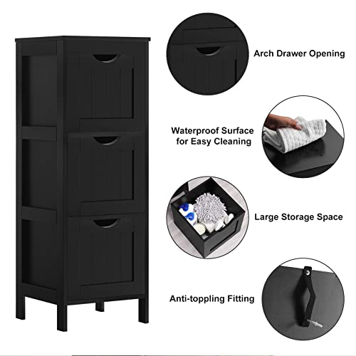 Reettic Narrow Bathroom Storage Cabinet with 3 Removable Drawers, DIY, Free Standing Side Storage Organizer for Bedroom, Living Room, Entryway, 11.8" L x 11.8" W x 35" H, Black BYSG102B