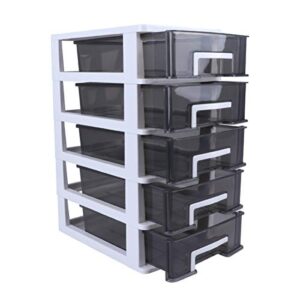 besportble household four- layer storage cabinet plastic drawer type closet portable multifunction storage rack organizer furniture (white frame and transparent black)