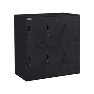 6 door locker office storage locker home and school storage organizer metal storage cabinet with lock for classroom gym kids room playroom (full black)