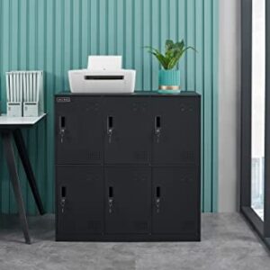 6 Door Locker Office Storage Locker Home and School Storage Organizer Metal Storage Cabinet with Lock for Classroom Gym Kids Room Playroom (Full Black)