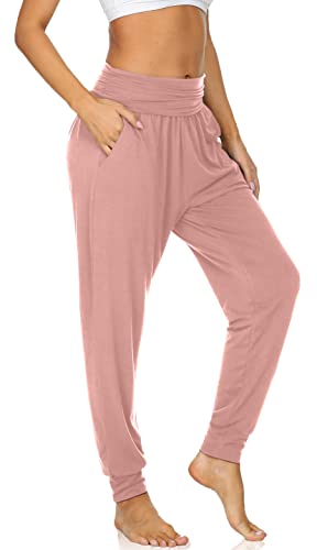 UEU Women's Cozy Yoga Joggers Pants Loose Workout Sweatpants Comfy Lounge Pants with Pockets (Pink, XXX-Large)