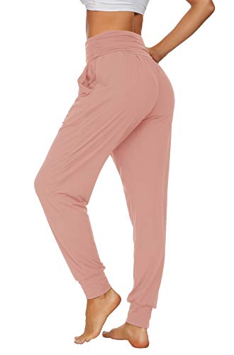 UEU Women's Cozy Yoga Joggers Pants Loose Workout Sweatpants Comfy Lounge Pants with Pockets (Pink, XXX-Large)