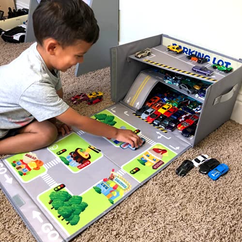 Embrace Play car Toy Garage | Toy Car Storage case | car Rug Play mat | Toy car Storage | Small car Toy Storage | Collapsible Toy Box | Toy Box for Boys