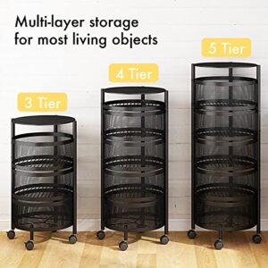 BotaBay Round Rotating Multi-Layer Kitchen Storage Shelf, 5 Tier Fruit Vegetable Storage Basket, Kitchen Storage Rack Floor Standing, Movable Household Storage Rack for Kitchen Living Room Toilet