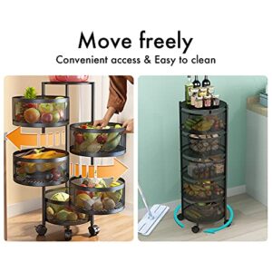 BotaBay Round Rotating Multi-Layer Kitchen Storage Shelf, 5 Tier Fruit Vegetable Storage Basket, Kitchen Storage Rack Floor Standing, Movable Household Storage Rack for Kitchen Living Room Toilet