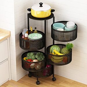 BotaBay Round Rotating Multi-Layer Kitchen Storage Shelf, 5 Tier Fruit Vegetable Storage Basket, Kitchen Storage Rack Floor Standing, Movable Household Storage Rack for Kitchen Living Room Toilet