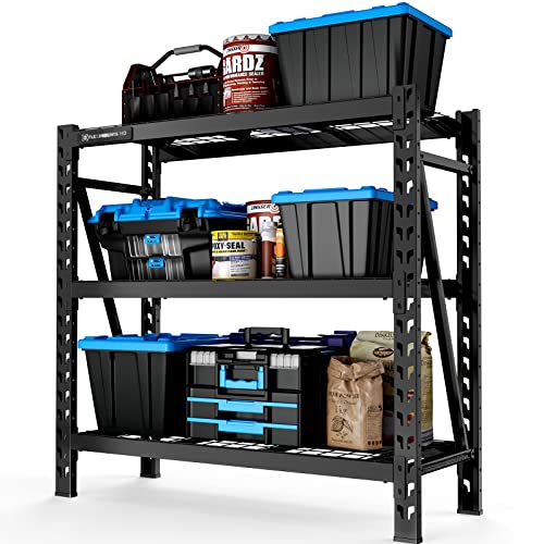 FLEXIMOUNTS Garage Shelving, 3-Tier Adjustable Shelf, 4650 lbs Weight Capacity Storage Rack, 2 x 4 ft, Heavy Duty Industrial Metal Shelving