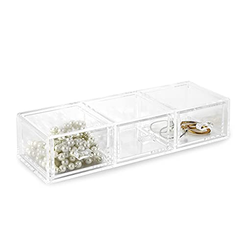 Huang Acrylic Clear Stackable 3-Drawer Organizer, Makeup Jewelry Accessories Cosmetic Countertop Storage Display