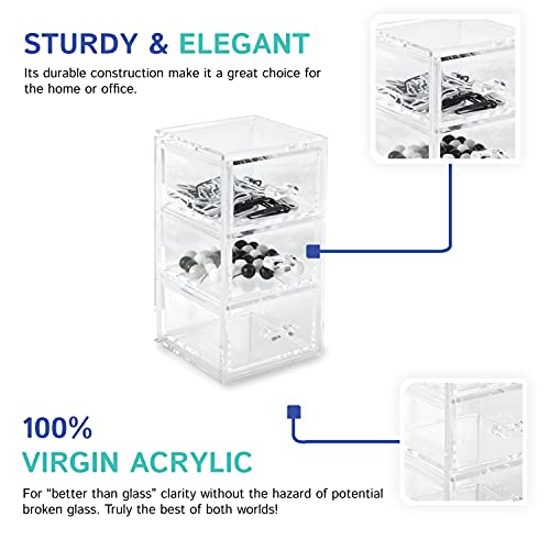 Huang Acrylic Clear Stackable 3-Drawer Organizer, Makeup Jewelry Accessories Cosmetic Countertop Storage Display