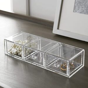 Huang Acrylic Clear Stackable 3-Drawer Organizer, Makeup Jewelry Accessories Cosmetic Countertop Storage Display