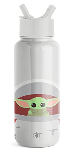 Simple Modern Star Wars Water Bottle with Straw Lid Vacuum Insulated Stainless Steel Metal Thermos | Gifts for Women Men Reusable Leak Proof Flask | Summit Collection | 32oz The Child