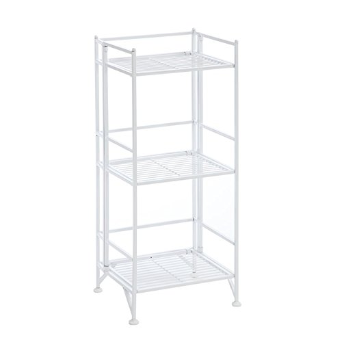 Pemberly Row Three-Tier Folding Shelf in White Metal Finish