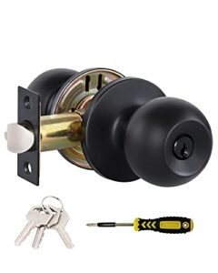 lanwandeng matte black door knobs with lock and keys, interior/exterior door knob for bedroom or bathroom, entry door lock