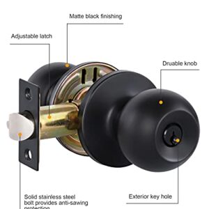 Lanwandeng Matte Black Door Knobs with Lock and Keys, Interior/Exterior Door Knob for Bedroom or Bathroom, Entry Door Lock