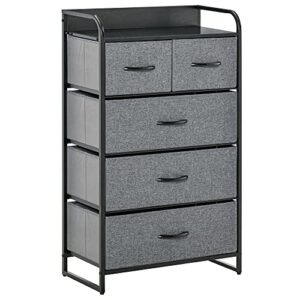 homcom 5-drawer fabric dresser tower, 4-tier storage organizer with steel frame for hallway, bedroom and closet, grey