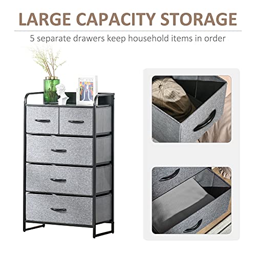 HOMCOM 5-Drawer Fabric Dresser Tower, 4-Tier Storage Organizer with Steel Frame for Hallway, Bedroom and Closet, Grey