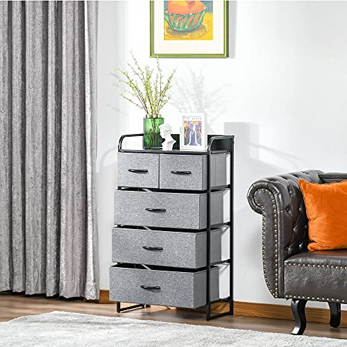 HOMCOM 5-Drawer Fabric Dresser Tower, 4-Tier Storage Organizer with Steel Frame for Hallway, Bedroom and Closet, Grey