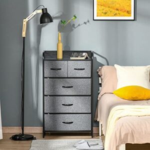 HOMCOM 5-Drawer Fabric Dresser Tower, 4-Tier Storage Organizer with Steel Frame for Hallway, Bedroom and Closet, Grey