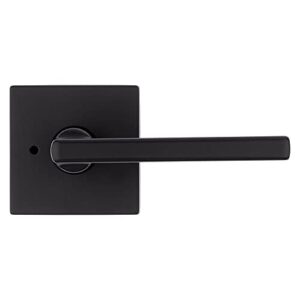 kwikset halifax, door handle lever privacy door lock for bedroom and bathroom with microban, square rose in matte black