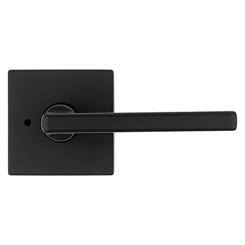 Kwikset Halifax, Door Handle Lever Privacy Door Lock for Bedroom and Bathroom with Microban, Square Rose in Matte Black