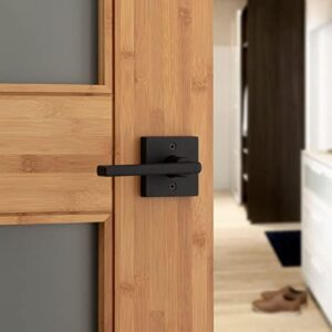 Kwikset Halifax, Door Handle Lever Privacy Door Lock for Bedroom and Bathroom with Microban, Square Rose in Matte Black