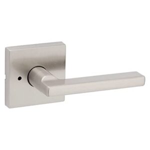 kwikset halifax, door handle lever privacy door lock for bedroom and bathroom with microban, square rose in satin nickel