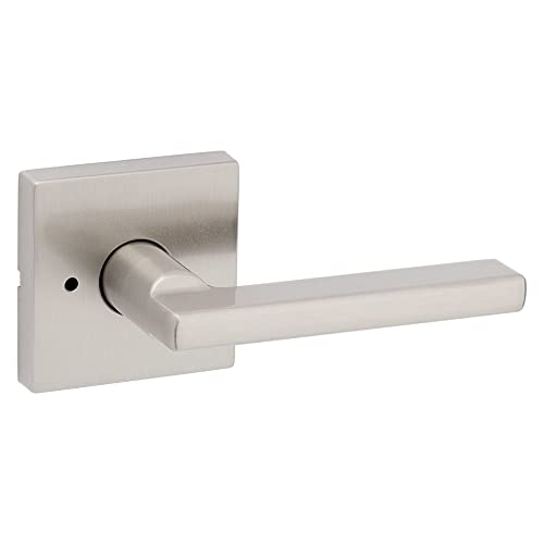 Kwikset Halifax, Door Handle Lever Privacy Door Lock for Bedroom and Bathroom with Microban, Square Rose in Satin Nickel