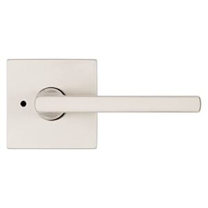 Kwikset Halifax, Door Handle Lever Privacy Door Lock for Bedroom and Bathroom with Microban, Square Rose in Satin Nickel