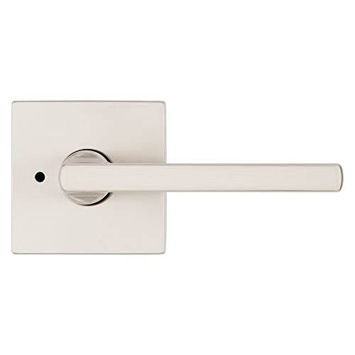 Kwikset Halifax, Door Handle Lever Privacy Door Lock for Bedroom and Bathroom with Microban, Square Rose in Satin Nickel