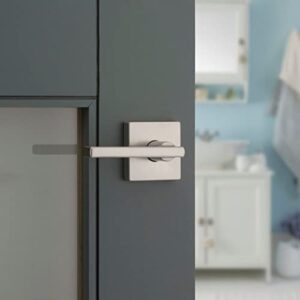 Kwikset Halifax, Door Handle Lever Privacy Door Lock for Bedroom and Bathroom with Microban, Square Rose in Satin Nickel